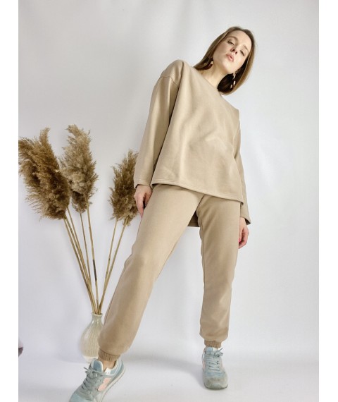 Beige tracksuit for women with long cotton sweatshirt size SM