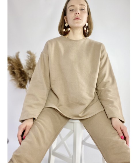 Beige tracksuit for women with long cotton sweatshirt size SM
