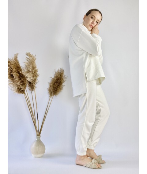 White milk tracksuit for women with an elongated sweater made of cotton, size ML