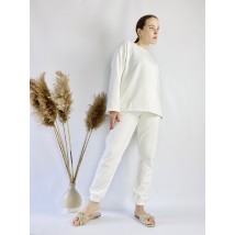 White milk tracksuit for women with an elongated sweater made of cotton, size ML