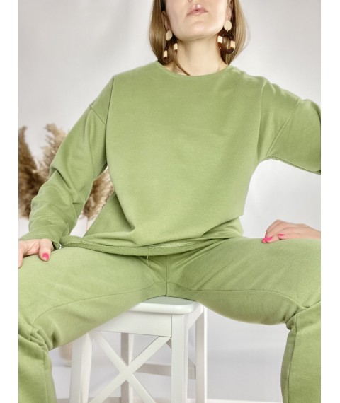 Green women's tracksuit with long cotton sweatshirt size ML