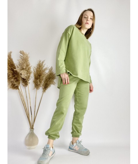 Green women's tracksuit with long cotton sweatshirt size ML