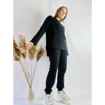 Black tracksuit for women with an elongated sweater made of cotton, size ML