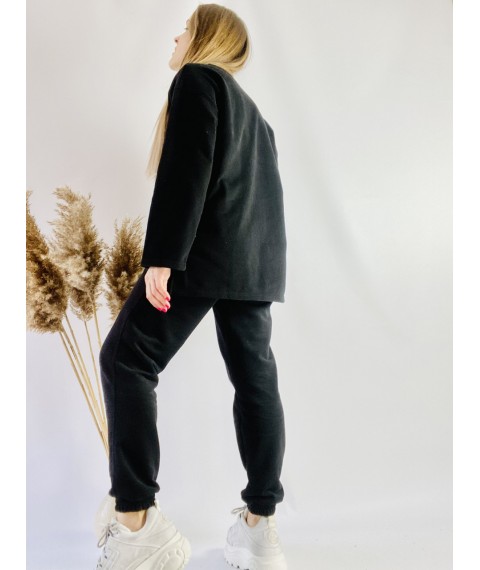 Black tracksuit for women with an elongated sweater made of cotton, size ML
