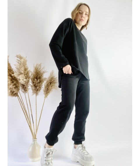 Black tracksuit for women with an elongated sweater made of cotton, size ML