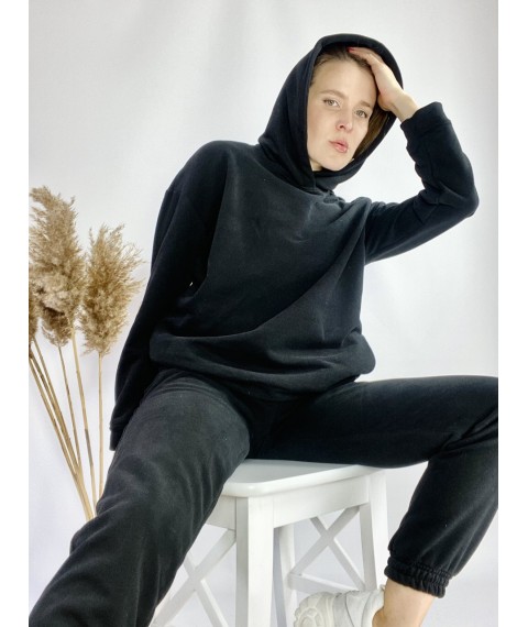 Black sweatshirt women's sweatshirt with pockets and a hood made of cotton light size XS-S HDMx3