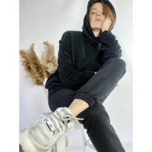 Schwarzes Sweatshirt Damen-Sweatshirt mit Taschen und Kapuze aus Baumwolle leichte Gr??e XS-S HDMx3