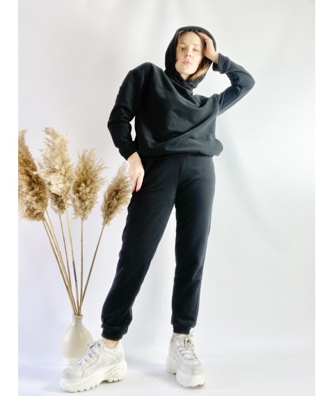 Schwarzes Sweatshirt Damen-Sweatshirt mit Taschen und Kapuze aus Baumwolle leichte Gr??e XS-S HDMx3