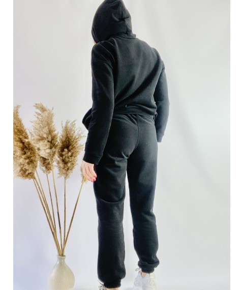 Черная толстовка кофта женская с карманами и капюшоном из хлопка легкая размер XS-S HDMx3