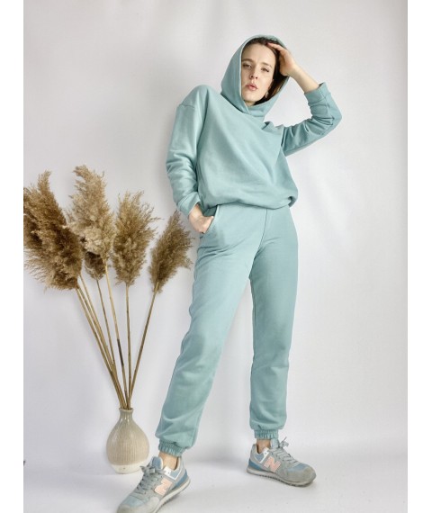 Turquoise sweatshirt for women with pockets and a hood made of cotton light size XS-S HDMx10