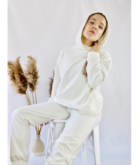 White sweatshirt sweatshirt for women with pockets and a hood made of cotton light size ML HDMx5