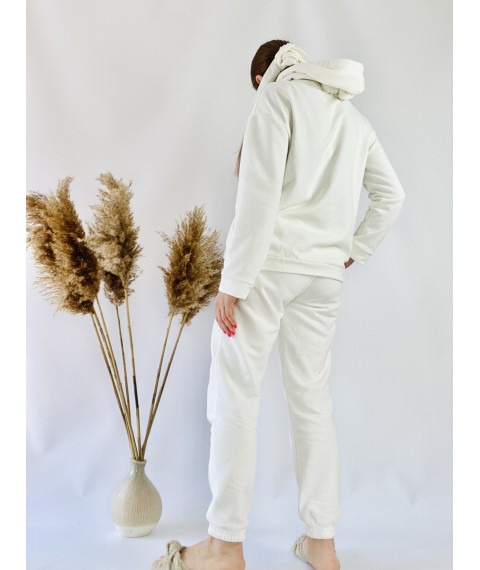 White sweatshirt sweatshirt for women with pockets and a hood made of cotton light size ML HDMx5
