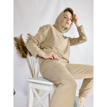 Hellbeiges Sweatshirt f?r Damen mit Taschen und Kapuze aus Baumwolle, Gr??e ML (HDMx7)