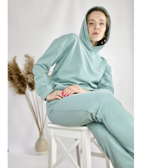 Turquoise sweatshirt for women with pockets and a hood made of cotton light size ML (HDMx10)
