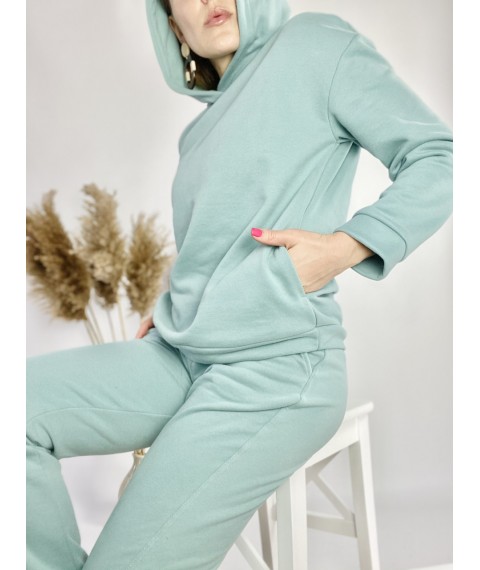 Turquoise sweatshirt for women with pockets and a hood made of cotton light size ML (HDMx10)