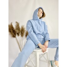 Light blue sweatshirt for women with pockets and a hood made of cotton, light size ML (HDMx9)