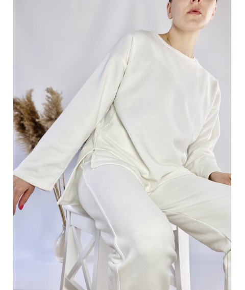 Белый реглан-кофта женская удлиненная свободная с разрезами из хлопка легкая размер XS-S (SWTx5)
