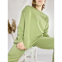 Green raglan-jacket womens extra long loose with cuts made of cotton lightweight size XS-S (SWTx9)