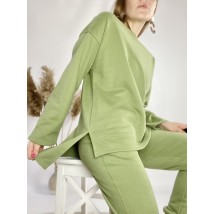Зеленый реглан-кофта женская удлиненная свободная с разрезами из хлопка легкая размер XS-S (SWTx9)