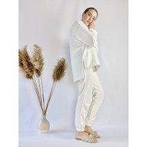 White raglan jacket women's elongated loose with slits made of cotton light size ML (SWTx5)