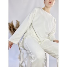 White raglan jacket women's elongated loose with slits made of cotton light size ML (SWTx5)