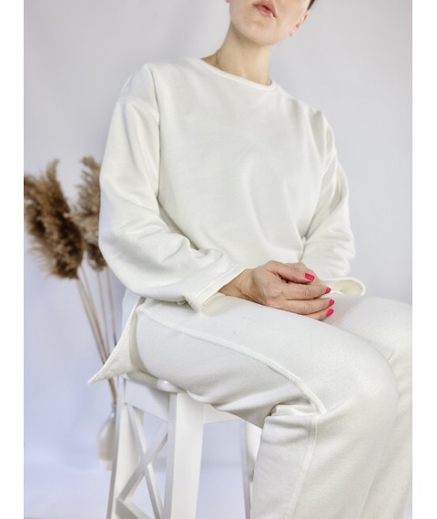 Белый реглан-кофта женская удлиненная свободная с разрезами из хлопка легкая размер M-L (SWTx5)
