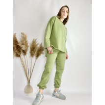 Green raglan jacket women's elongated loose with slits made of cotton light size ML (SWTx8)
