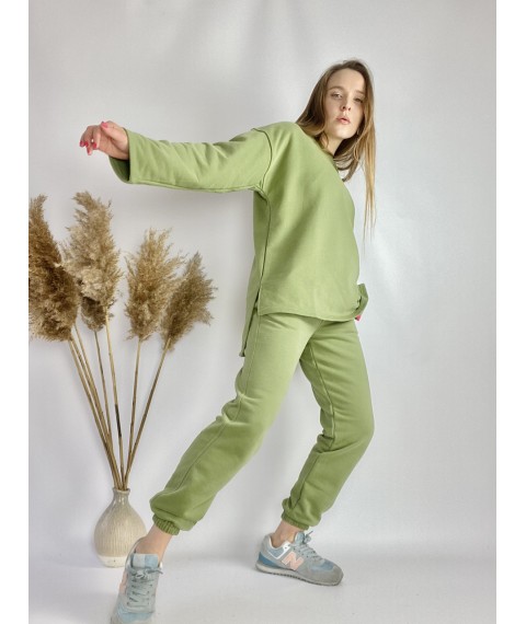 Green raglan jacket women's elongated loose with slits made of cotton light size ML (SWTx8)