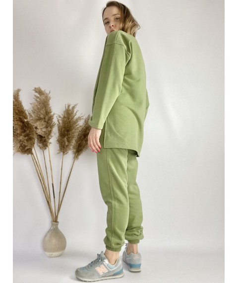 Зеленый реглан-кофта женская удлиненная свободная с разрезами из хлопка легкая размер M-L (SWTx8)