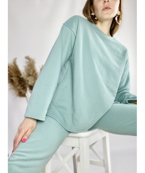 Turquoise raglan jacket women's elongated loose with slits made of cotton light size ML (SWTx10)