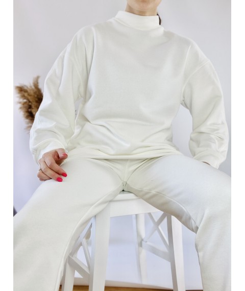 White sweatshirt with a stand-up collar for women made of cotton light size XS-S (SWT3x7)