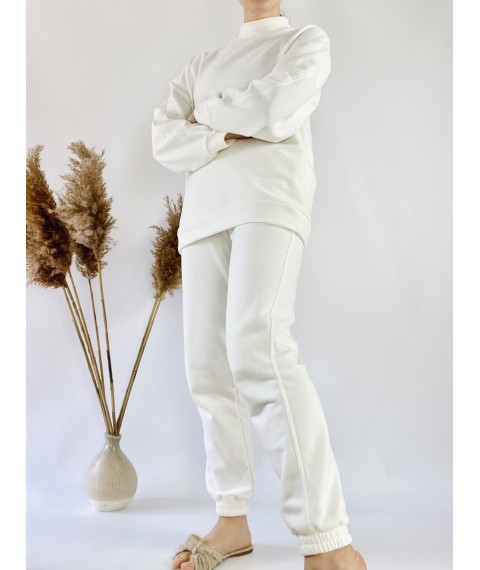 Белый  свитшот с воротником-стойкой женский из хлопка легкий размер XS-S (SWT3x7)