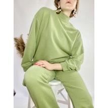 Зеленый свитшот с воротником-стойкой женский из хлопка легкий размер XS-S (SWT3x10)