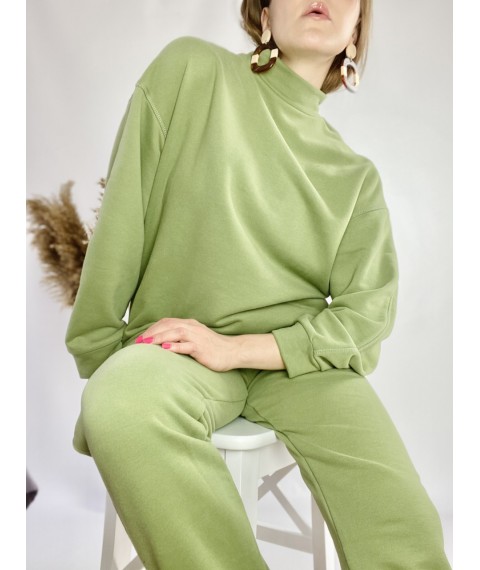 Зеленый свитшот с воротником-стойкой женский из хлопка легкий размер XS-S (SWT3x10)