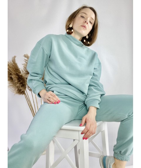 Turquoise sweatshirt with a stand-up collar for women made of cotton lightweight size XS-S (SWT3x12)