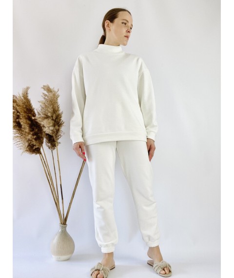 Белый  свитшот с воротником-стойкой женский из хлопка легкий размер M-L (SWT3x7)