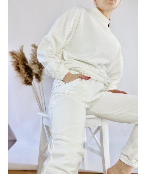 Белый  свитшот с воротником-стойкой женский из хлопка легкий размер M-L (SWT3x7)