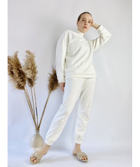 White sweatshirt with a stand-up collar for women made of cotton lightweight size ML (SWT3x7)