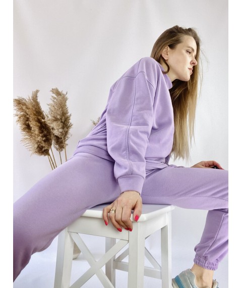 Lilac sweatshirt with a stand-up collar for women made of cotton lightweight size ML (SWT3x8)