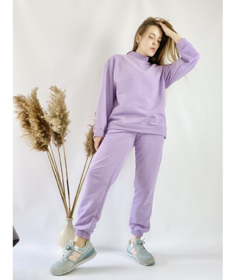 Lilac sweatshirt with a stand-up collar for women made of cotton lightweight size ML (SWT3x8)