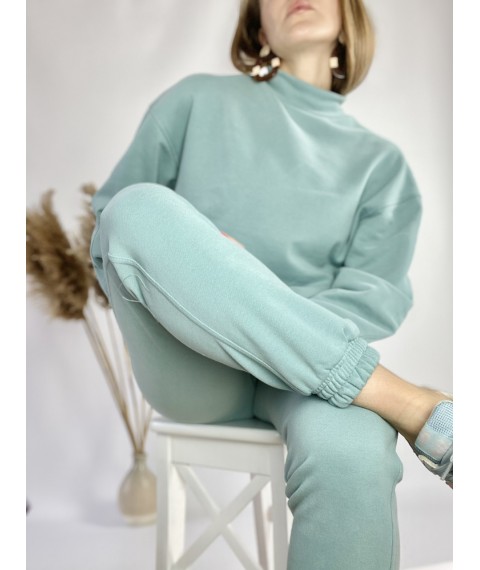 Turquoise sweatshirt with a stand-up collar for women made of cotton lightweight size ML (SWT3x12)