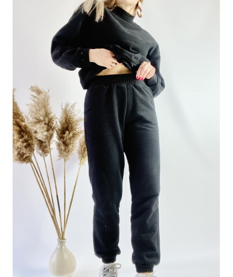 Черный свитшот с воротником-стойкой женский из хлопка легкий размер M-L (SWT3x1)