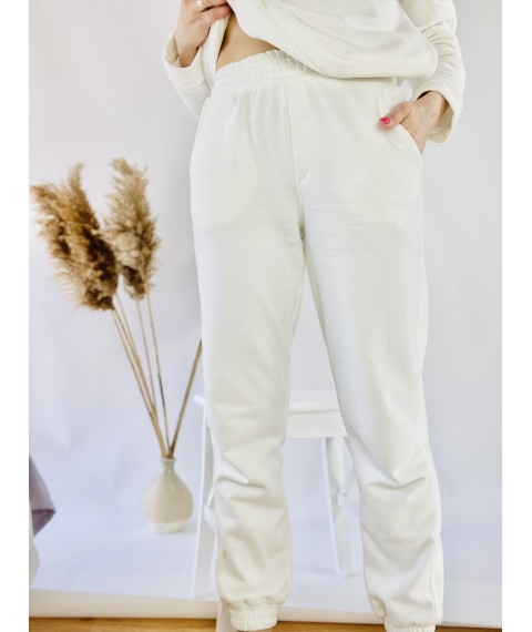 Спортивные женские штаны-джогеры белые с высокой посадкой размер L JOGx5