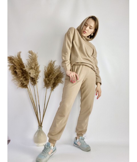 Jogginghose f?r Damen beige mit hoher Leibh?he Gr??e M JOGx7