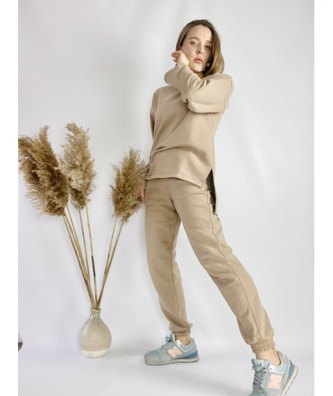 Jogginghose f?r Damen beige mit hoher Leibh?he Gr??e M JOGx7