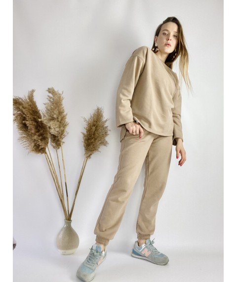 Jogginghose f?r Damen beige mit hoher Leibh?he Gr??e M JOGx7