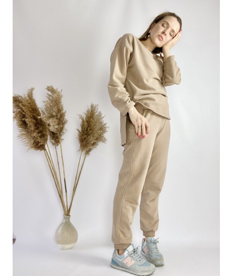 Jogginghose f?r Damen beige mit hoher Leibh?he Gr??e M JOGx7