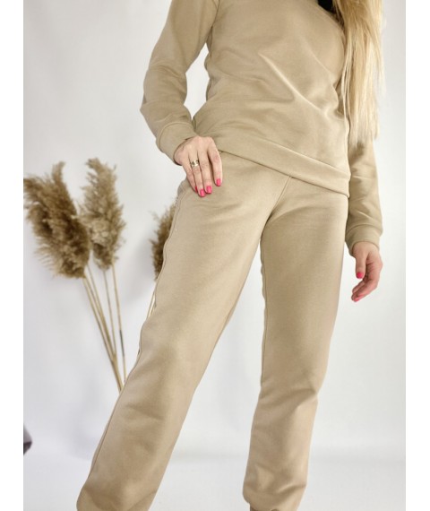 Спортивные женские штаны-джогеры бежевые с высокой посадкой размер L JOGx7