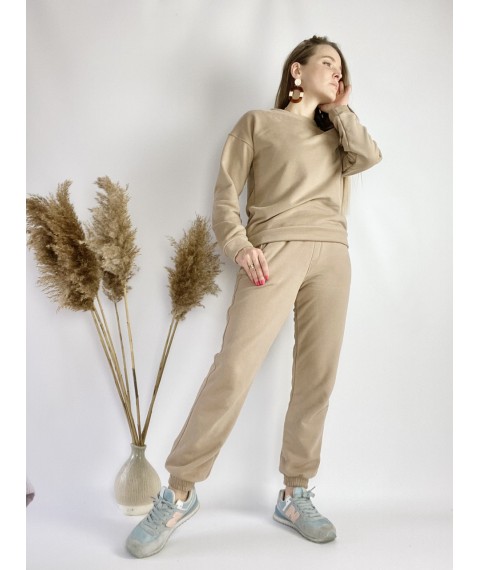 Sportjogger f?r Damen beige mit hohem Bund Gr??e L JOGx7