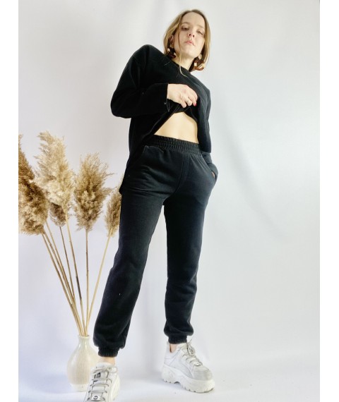 Спортивные женские штаны-джогеры черные с высокой посадкой размер L JOGx1